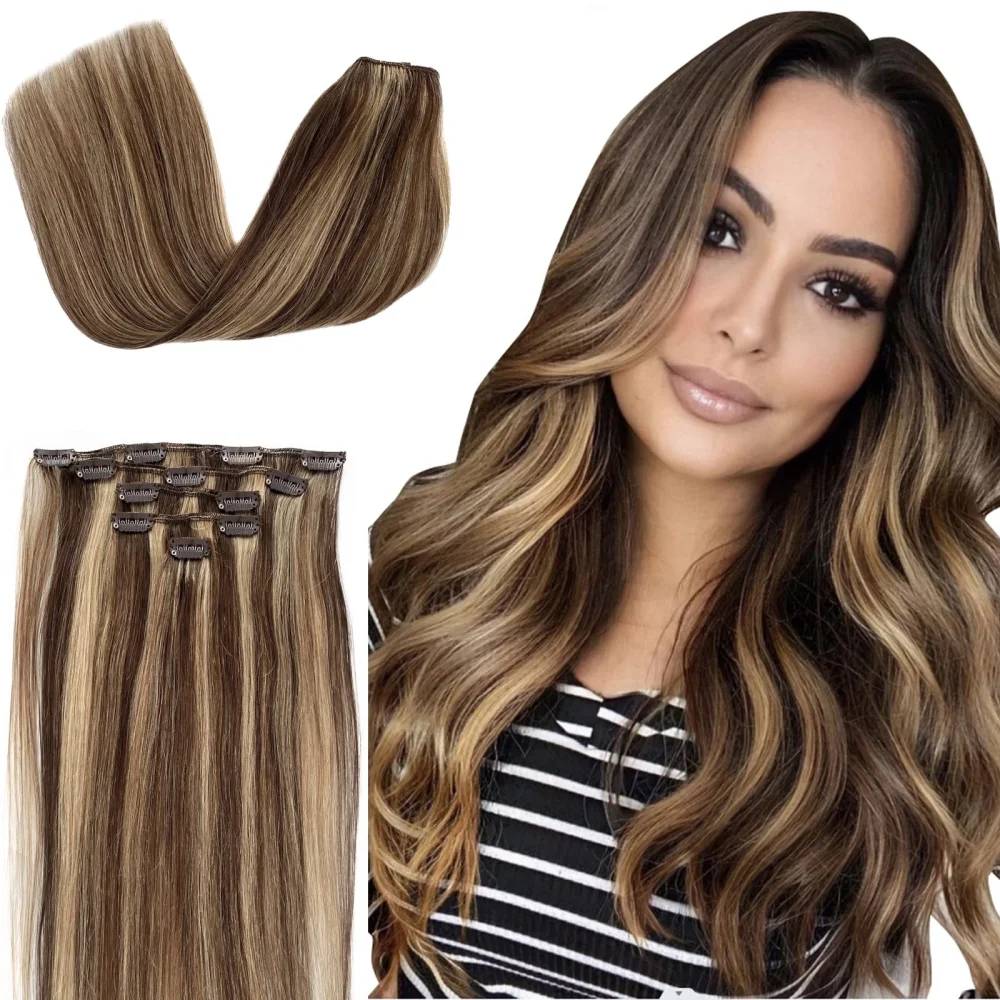 Vivid Clip In Hair Extensions Ombre Color 7 Pcs Clip Hair 100% Machine Made Remy Human Hair Dip Dyed Extensions